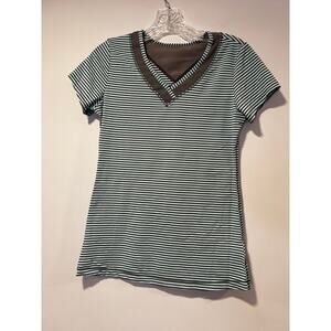 Lole Athletic V-neck T-shirt Green Gray Striped Medium
